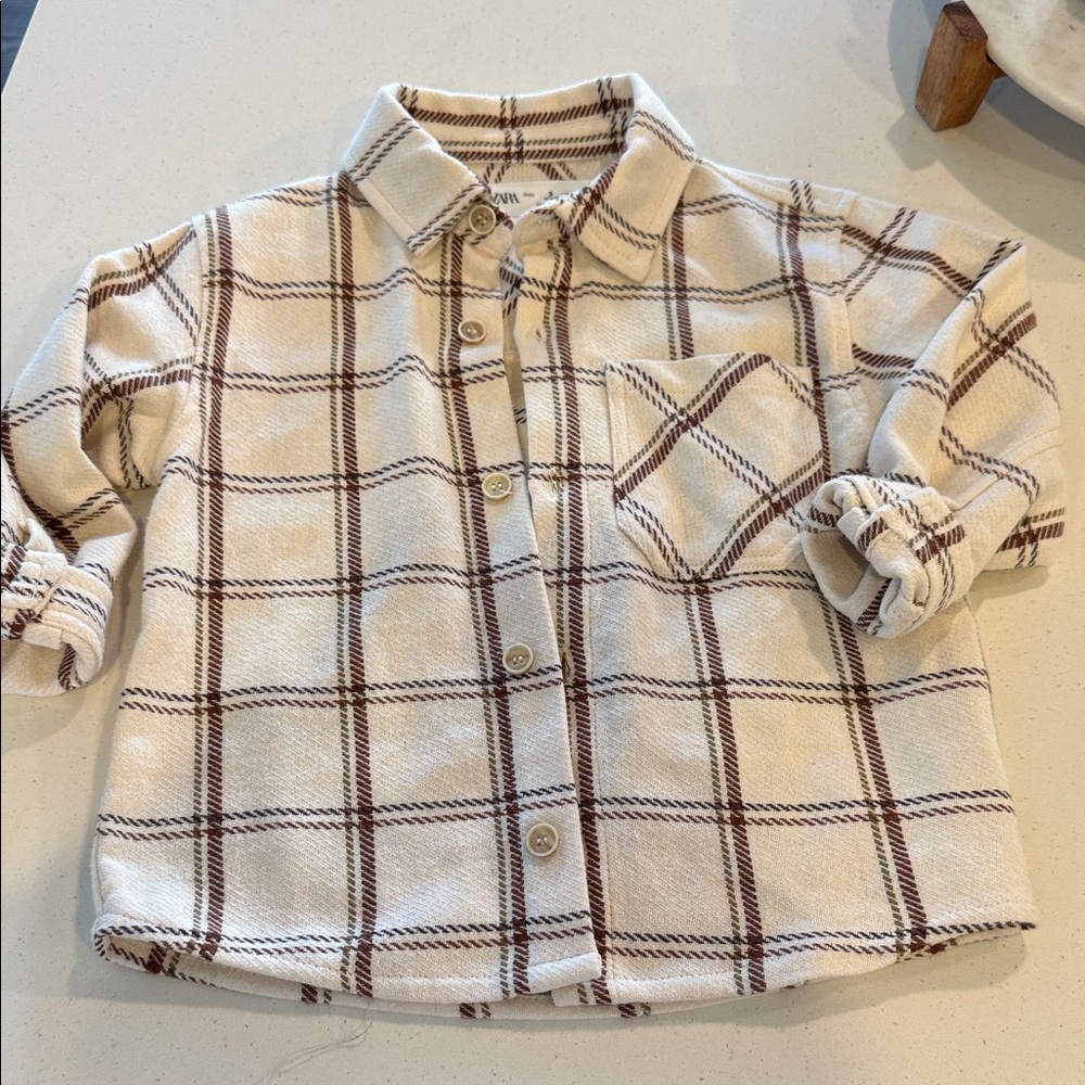 Zara Cream Plaid Button-Up Shirt Jacket for Kids